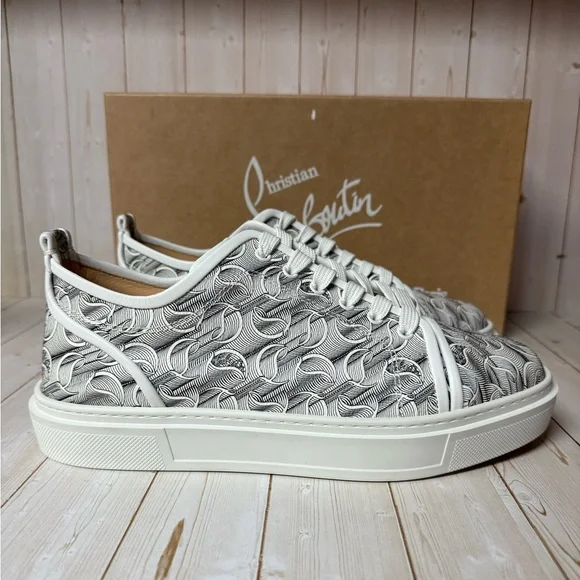 Christian Louboutin Adolon Logo Print Lace Up Sneaker White/Black sz 44 / 11 - Picture 3 of 12